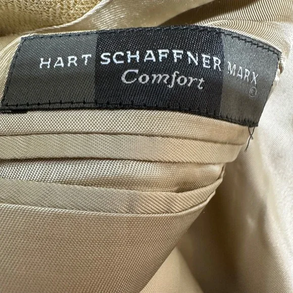 Hart Schaffner Marx Mens 44L Silk Comfort Blazer Jacket Tan Herringbone Made USA - Picture 5 of 11